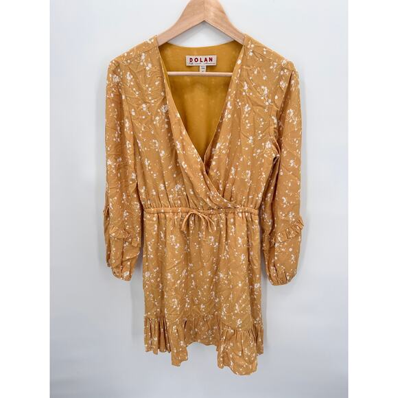 ANTHROPOLOGIE Dolan Mustard Yellow Surplice Ruffle Hem Dress // XS - Picture 1 of 9